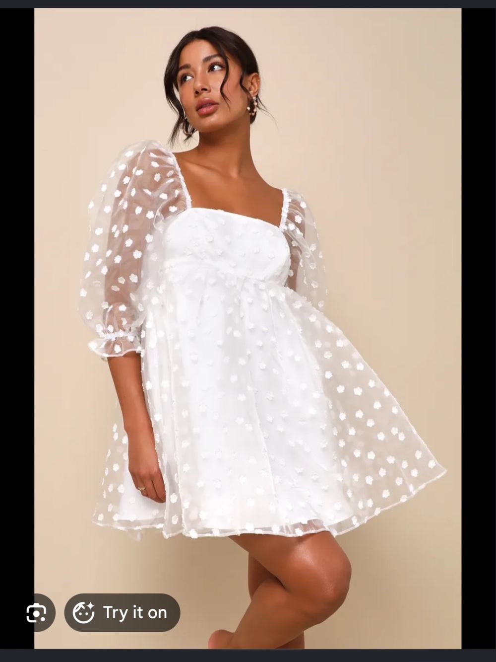 Lulu's White Puff-Sleeve Floral Appliqué Girls Dress